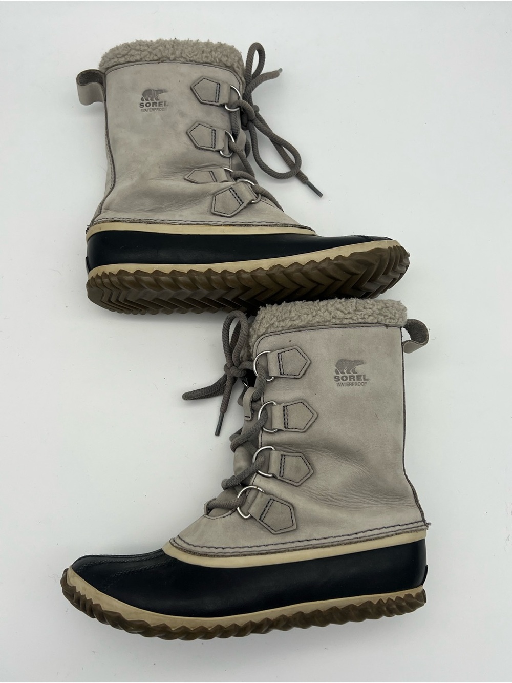 Sorel Women's 8.5 Caribou Slim winter boots Quarry Grey shoes leather duck - Picture 2 of 7
